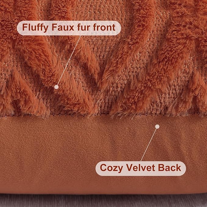 decorUhome Throw Pillow Covers 16x16 Inch Set of 2, Soft Plush Faux Wool Rust Solid Couch Pillow Covers, Accent Farmhouse Neutral Square Pillow Cases for Sofa Bed Living Room