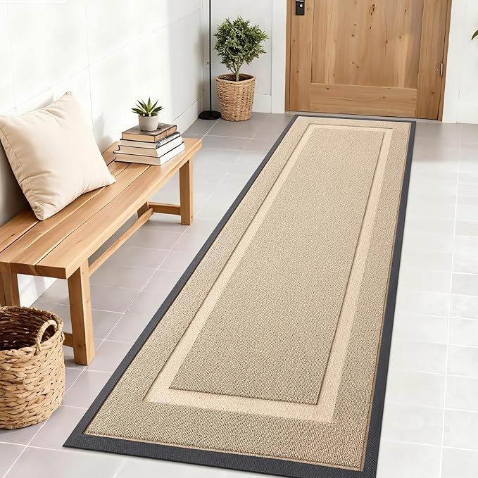 OLANLY Front Door Mat Indoor Outdoor Entrance, Waterproof All-Season, All-Weather Doormat, Sturdy Natural Rubber, Low Profile, Easy Clean Patio Porch Entryway Mat, 71x23, Off-White