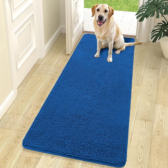 OLANLY Dog Door Mat for Muddy Paws 70x24, Absorbs Moisture and Dirt, Absorbent Non-Slip Washable Doormat, Quick Dry Chenille Mud Mat, Entry Indoor Entryway Carpet for Inside Floor, Deep Navy Blue