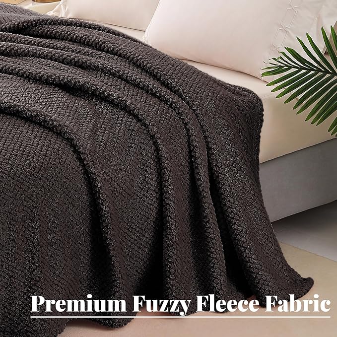 Whale Flotilla Queen Size Fuzzy Fleece Blanket, Fluffy Warm Soft Jacquard Bed Blankets for All Season, Lightweight and Cozy, 90x90 Inch, Coffee