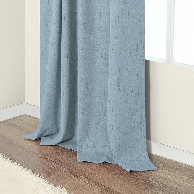 Light Blue Blackout Curtains 96 Inches Long for Living Room Country Rustic Faux Linen Black Out Thermal Insulated Darkening Curtain for Bedroom Patio Door 96 in Length 2 Panel Set Dusty Blue Grey Gray
