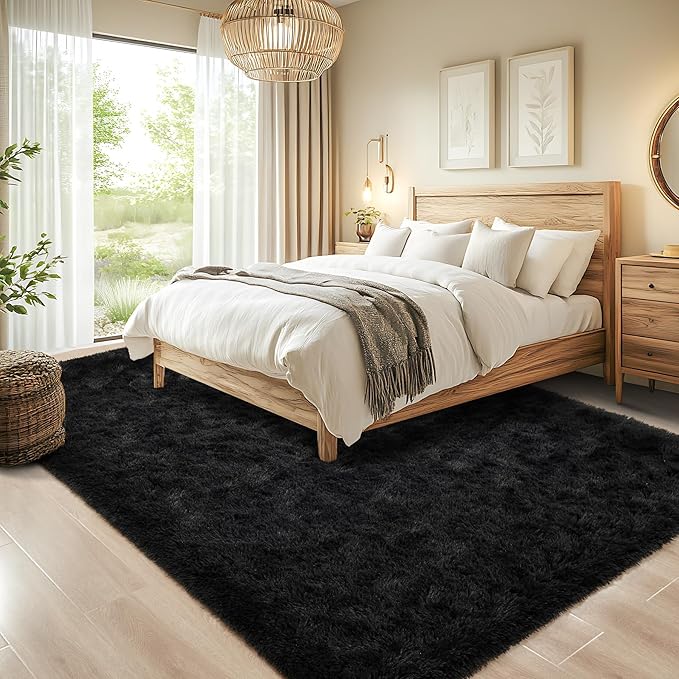 Chicrug Soft Area Rugs for Bedroom Living Room Plush Fluffy Rug 3x5 Feet, Shag Furry Area Rug Carpet Non Shedding for Nursery Children Kids Girls Room Home Decorative, Black
