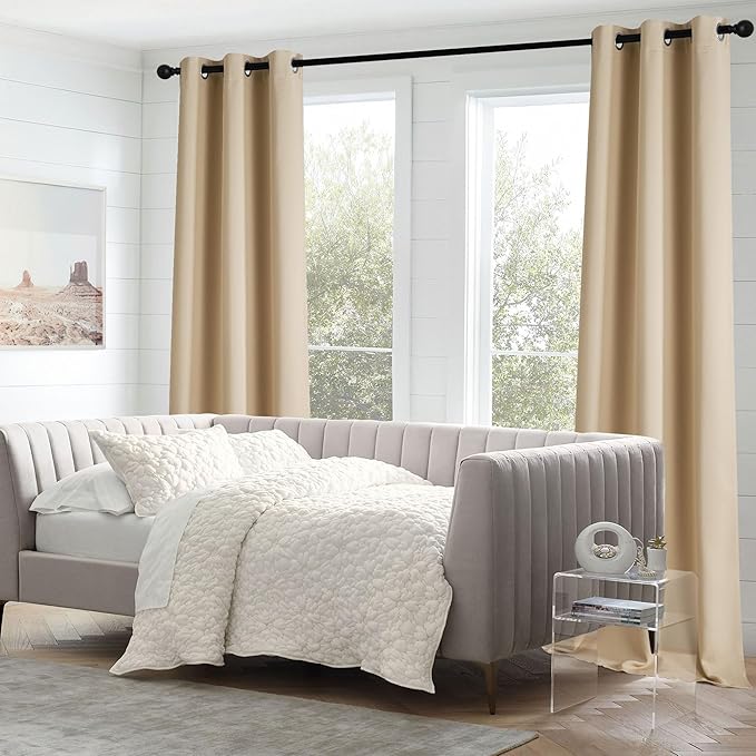 NICETOWN Blackout Window Curtains for Bedroom - Window Treatment Thermal Insulated Solid Grommet Vertical Drapes Window Treatments for Cafe, Biscotti Beige, Set of 2, W40 x L63