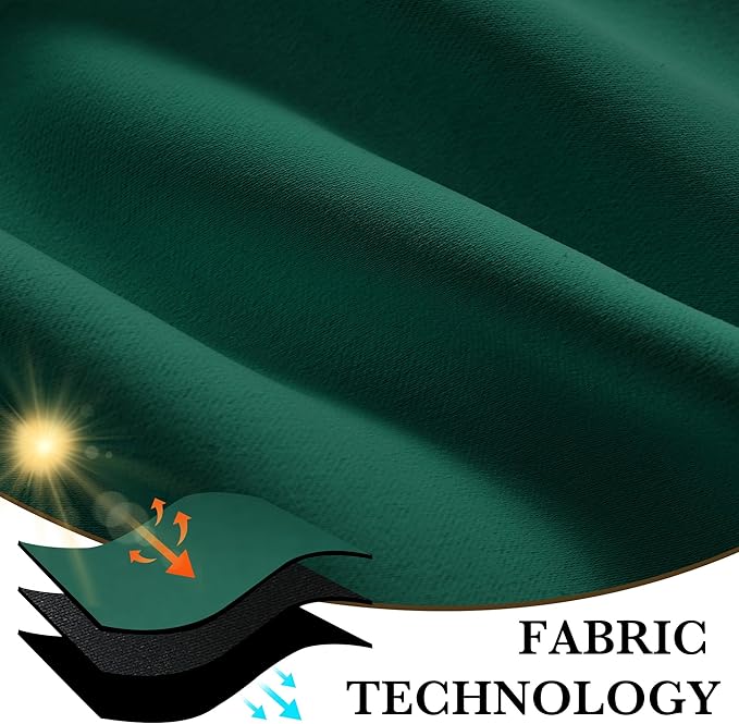 RYB HOME 100% Blackout Short Curtains for Small Window, Thermal Insulated Total Room Darkening Noise Reducing Curtains for Kitchen Bathroom Basement, 34 inches Wide by 45 inches Long, Dark Green
