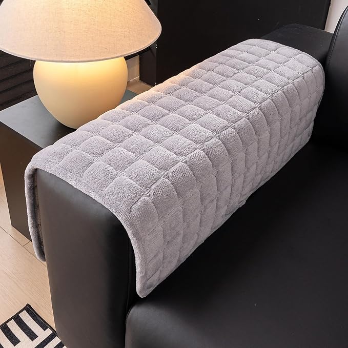 Velvet Couch Cover, Washable Sectional Sofa Cover, Anti Slip Sofa Slipcover for 3 Cushion Couch Sofa L Shaped Armrest Backrest, Furniture Protector Covers for Pets Kids(Light Grey, Only 1 PCS)