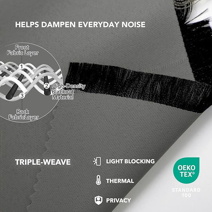 Deconovo Blackout Curtains, Thermal Insulated, W42 x L84 2 Panels, Back Tab, Machine Washable, Room-Darkening Drapes for Bedroom/Living Room Light Grey