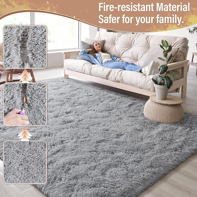 LOCHAS Ultra Soft Indoor Modern Area Rugs Fluffy Living Room Carpets for Children Bedroom Home Decor Nursery Rug 6x9 Feet, Gray