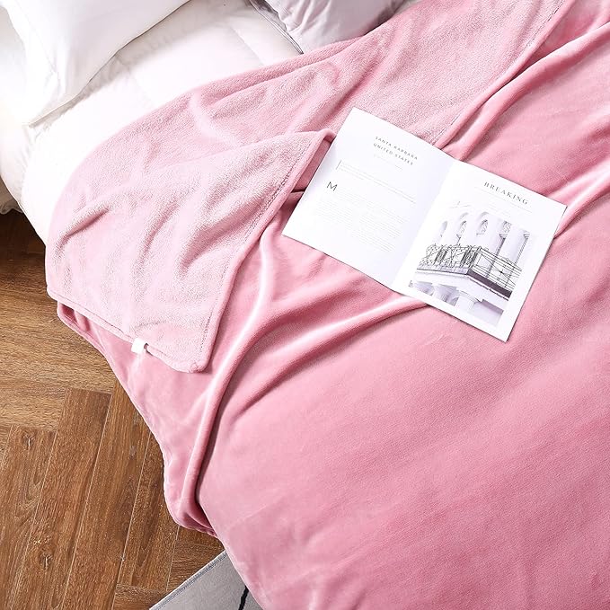 TASTHROW Large Flannel Fleece Throw Blanket, 90×90 Inch - Cozy Lightweight Thick Blanket - All Seasons Suitable for Women, Men and Kids (Pink)