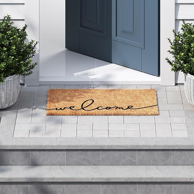 Barnyard Designs Doormat Welcome Mat for Outdoors, Large Front Door Entrance Mat, Brown (Cursive Welcome, 30x17)