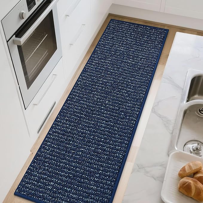 BEQHAUSE Kitchen Runner Rugs 20"x48", Non-Slip Kitchen Mats for Floor, Super Absorbent and Stain Resistant Kitchen Rug, Machine Washable Rugs for Kitchen, Hallway, Laundry & Sink, Blue