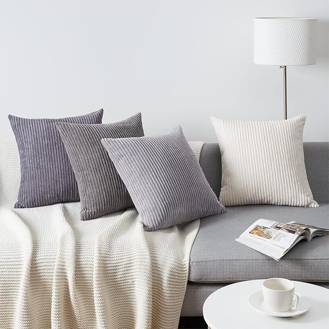 Topfinel Decorative Throw Pillow Covers Cushion Cases, Set of 4 Soft Velvet Modern Double-Sided Designs, Mix and Match for Home Decor, Pillow Inserts Not Included (24x24 inch, Grey)