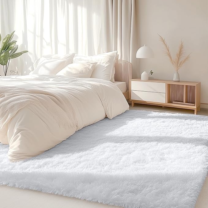 OLANLY 5x6 Area Rugs for Living Room Bedroom, Machine Washable Soft Fluffy Shaggy Bedside Rug, Indoor Floor Carpet for Kids Girls and Boys, Dorms, Nursery Rooms, Home Decor Aesthetic, White