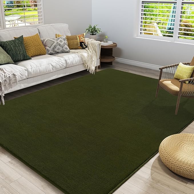 Amearea Large Modern Area Rugs for Bedroom Living Room, 6x9 Feet Olive Green Thickened Memory Foam Rug, Fluffy Indoor Washable Rugs Non Slip Minimalist Carpet for Boys Girls Dorm Nursery Room Decor
