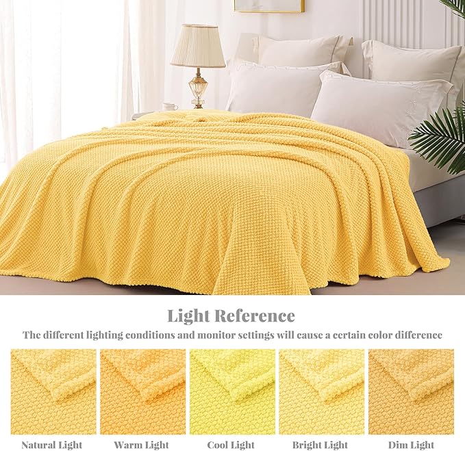 Whale Flotilla King Size Fuzzy Fleece Blanket for Bed, 90x104 Inch Fluffy Warm Soft Jacquard Blankets for All Season, Lightweight and Cozy, Yellow