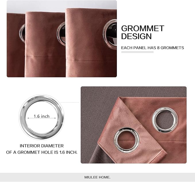 MIULEE Elegant Velvet Curtains Dusty Rose Pink Grommet Curtains Thermal Insulated Soundproof Room Darkening Blackout Curtains/Drapes for Girls & Ladys Living Room/Bedroom Decor 52 x 90 Inch 2 Panels