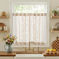jinchan Belrose Linen Floral Kitchen Curtains 36 inch Length Embroidered Farmhouse Cafe Curtains for Living Room Bathroom Small Windows Curtain Set Sheer Light Filtering 2 Panels Ivory