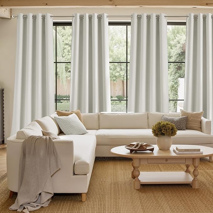 NICETOWN Short Faux Linen Natural Blackout Curtains 63 inches Long for Kitchen - Privacy Panels for Living Room Bedroom, Modern Farmhouse Style Easy Care Grommet Top, 2 Panels, W42 by L63