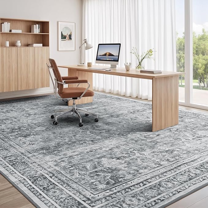 Lofus 5x7 Area Rug for Living Room,Grey Washable Area Rugs with Non-Slip Backing,Soft Neutral Carpets for Bedroom Dining Room Home Office Indoor Nursery