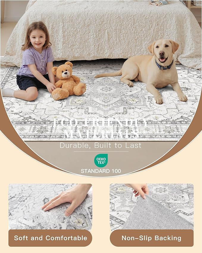 Madane Hallway Runner Rug - 2x5 Rug Runner Washable Runner Rugs Non-Slip Low-Pile Kitchen Runner Rug Laundry Room Rug Throw Carpet for Entrance Bedroom Living Room (2'x5', Grey)