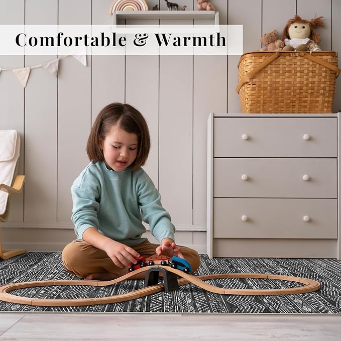 2x8 Washable Kitchen Runner Rug: Modern Moroccan Runners for Hallway Soft Non Slip Rugs with Rubber Backing Low Pile Thin Waterproof Floor Carpet for Entryway Bedroom Bathroom Indoor 2x8 Black