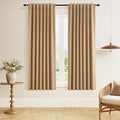 Guken Camel Brown 100% Blackout Linen Curtains 63 Inch Length 2 Panels Set for Living Room Bedroom Back Tab/Rod Pocket Thermal Insulated Black Out Drapes Room Darkening Farmhouse Window Curtains