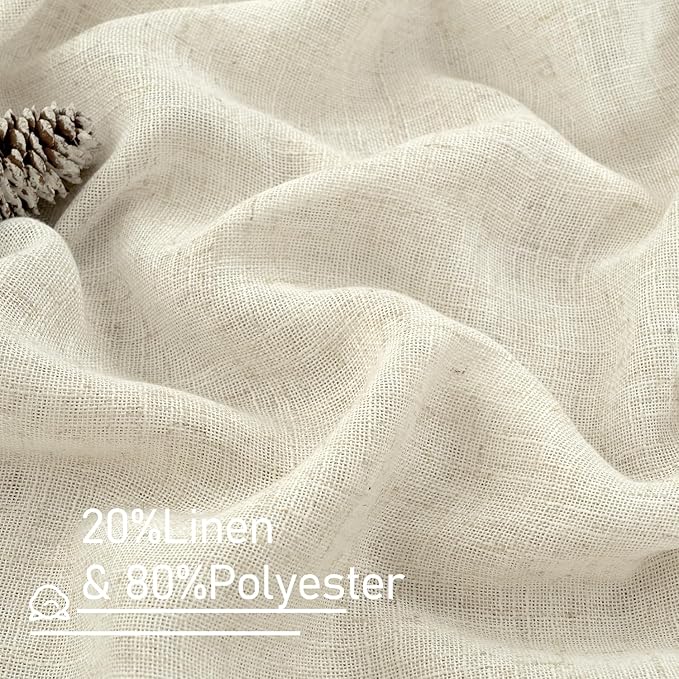 LAMIT Natural Semi Sheer Linen Curtains 60 Inch, Light Filtering Neutral Window Panels Farmhouse Boho Back Tab and Rod Pocket Drapes for Bedroom, Cream Ivory, 2 Panels, 52 x 60 Inch