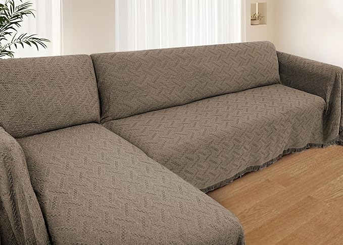 HOMERILLA Sectional Couch Covers for Sectional Sofa L Shaped Sofa Cover Blanket 2 Pieces L Shape Furniture Protector for Pets Dogs(Taupe, XX-Large)