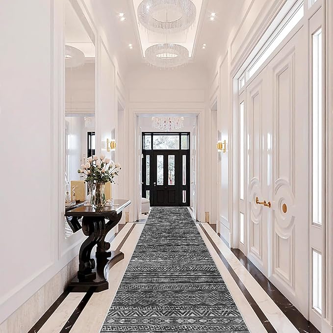 Moroccan Hallway Runner Rug 2'6''x16' - Washable Kitchen Rugs Non Slip Floor Carpet Rubber Backing Long Mat for Bedroom Laundry Living Room 2'6''x16' Black