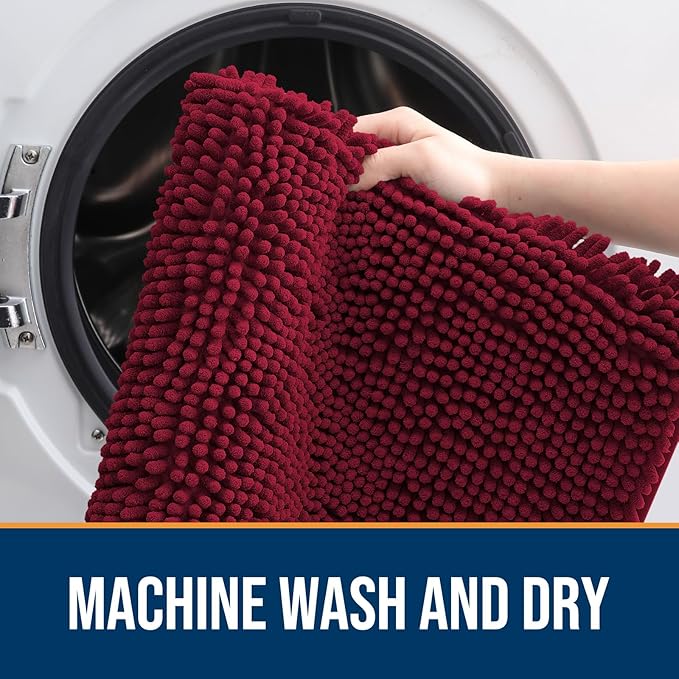 OLANLY Dog Door Mat for Muddy Paws 70x24, Absorbs Moisture and Dirt, Absorbent Non-Slip Washable Doormat, Quick Dry Chenille Mud Mat for Dogs, Entry Indoor Entryway Carpet for Inside Floor, Burgundy