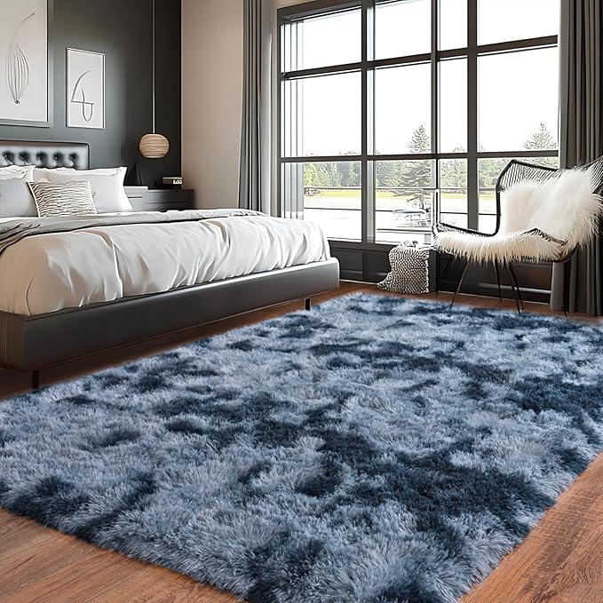 Pionblank Large Rug for Living Room 6x9 Feet, Modern Soft Shag Area Rug, Plush Fuzzy Carpet for Bedroom Girls Boys Room Home Nursery Teens Dorm Decor, Blue Grey