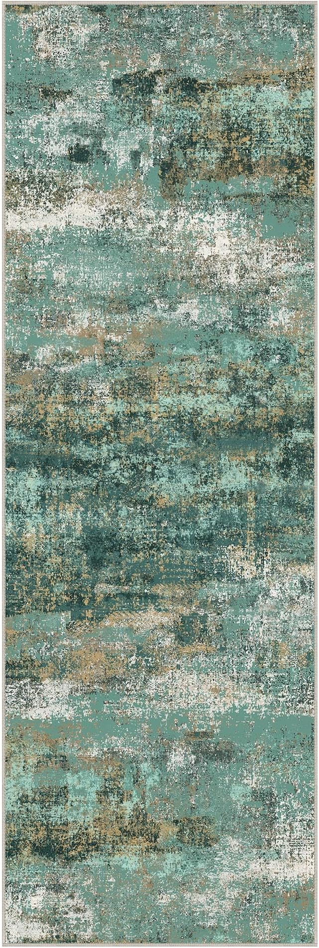 Runner Rug for Hallway Kitchen, 2x6 Machine Washable Runners Rug for Entryway, Soft Modern Abstract Throw Rugs, Low Pile Floor Cover with Non Slip Backing, Turquoise