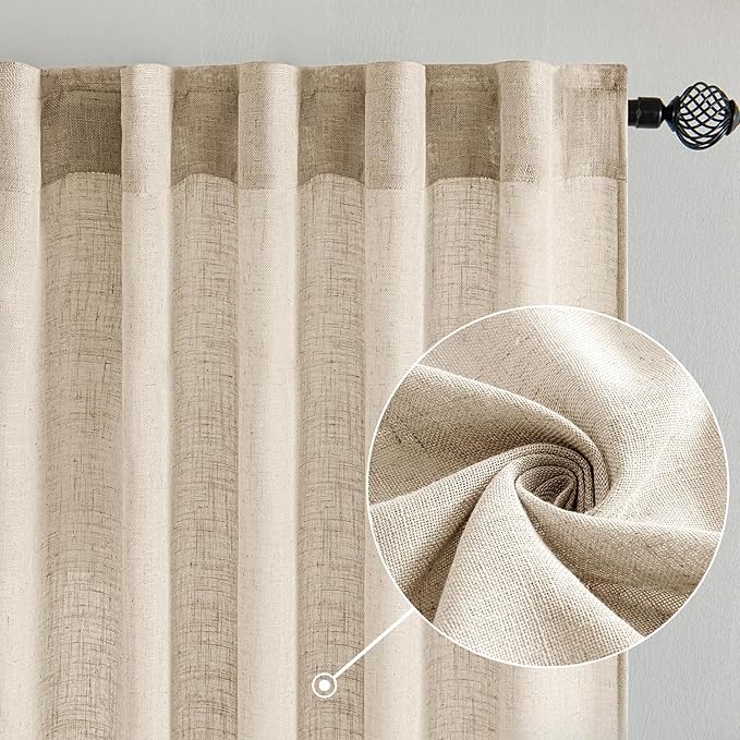MIULEE Light Taupe Linen Curtains 84 Inch Length 2 Panels for Bedroom Living Room, Soft Linen Textured Window Drapes Semi Sheer Light Filtering Back Tab Rod Pocket Farmhouse Modern Burlap Look Decor
