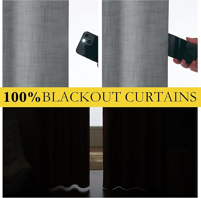 NICETOWN Linen Blackout Curtains for Kitchen, Dove Grey, 2 Panels, 42" Wide x 63" Long, Short Kitchen Burlap Linen 100% Blackout Drape Panels for Night Shift, Great Job for Blocking Light