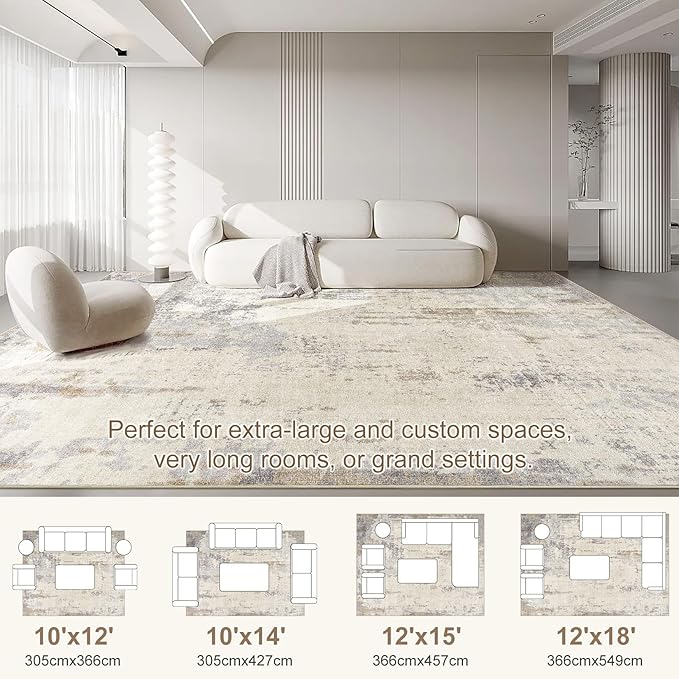UERMEI 10x14 Area Rug Living Room Rugs - Washable Neutral Modern Abstract Soft Thin Rug Indoor Floor No Slip Rug Carpet for Bedroom Under Dining Table Home Office Decor - Light Brown/Gray