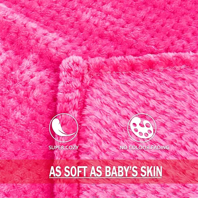 Exclusivo Mezcla Fleece Bed Blanket Twin Size, Super Soft and Warm Blankets for Couch, Sofa and Bed Waffle Textured, Cozy, Fuzzy and Lightweight (Hot Pink, 90x66 Inches)