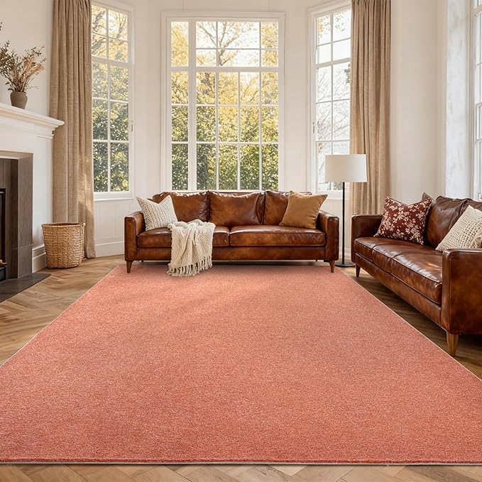 FinRèc 6x9 Washable Area Rugs for Bedroom Living Room, Low Pile Thin Rug Solid Color, Non-Slip Carpet Indoor for Home Decor (Orange)