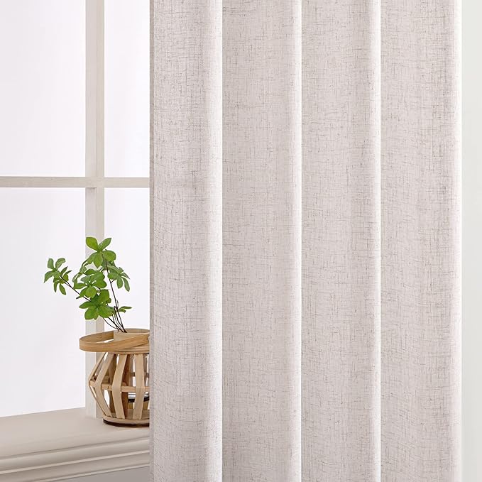 MIULEE White Linen Curtains 90 Inch Length 2 Panels for Bedroom Living Room, Soft Thick Linen Textured Natural Window Drapes Semi Sheer Light Filtering Back Tab Rod Pocket Burlap Look Decor, W37xL90