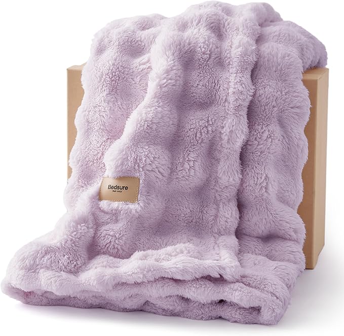Bedsure 3D Fleece Bubble Blanket for Couch - GentleSoft Purple Twin Blanket for Sofa Bed Room Decor - Luxury Soft Cozy Gifts for Kids, Lightweight, All Seasons, Light Purple, 60"×80"