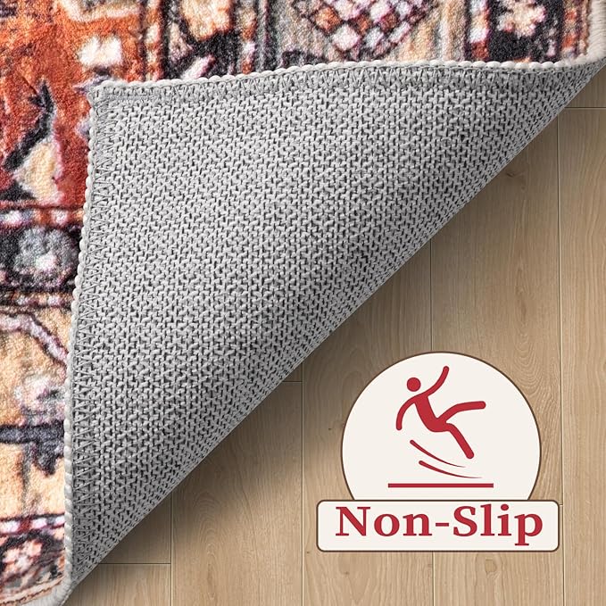 SERISSA Area Rug 3x5 Boho Tribal Rugs for Bedroom, Washable Kitchen Rugs Non-Slip, Ultra Soft Print Distressed Vintage Entry Rug Low-Pile Throw Rug Carpet for Nursery Living Room Dorm Decor