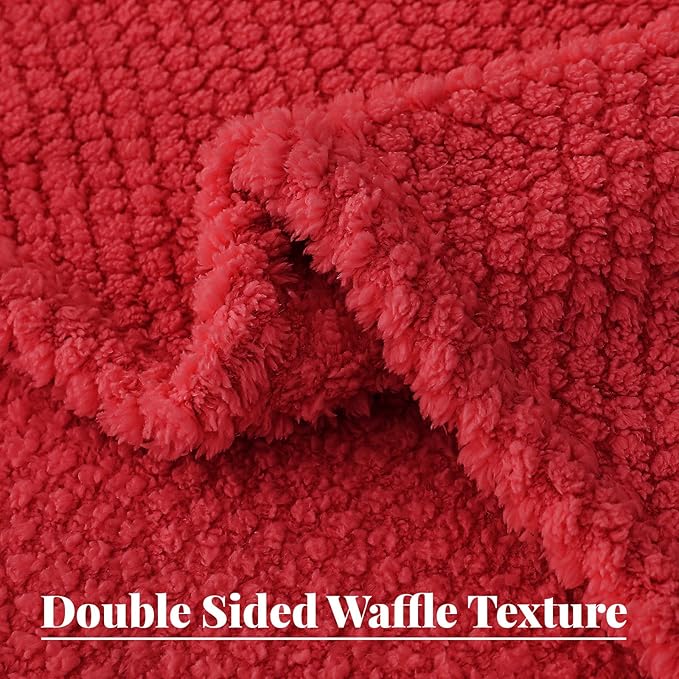 Whale Flotilla King Size Fuzzy Fleece Blanket for Bed, 90x104 Inch Fluffy Warm Soft Jacquard Blankets for All Season, Lightweight and Cozy, Red