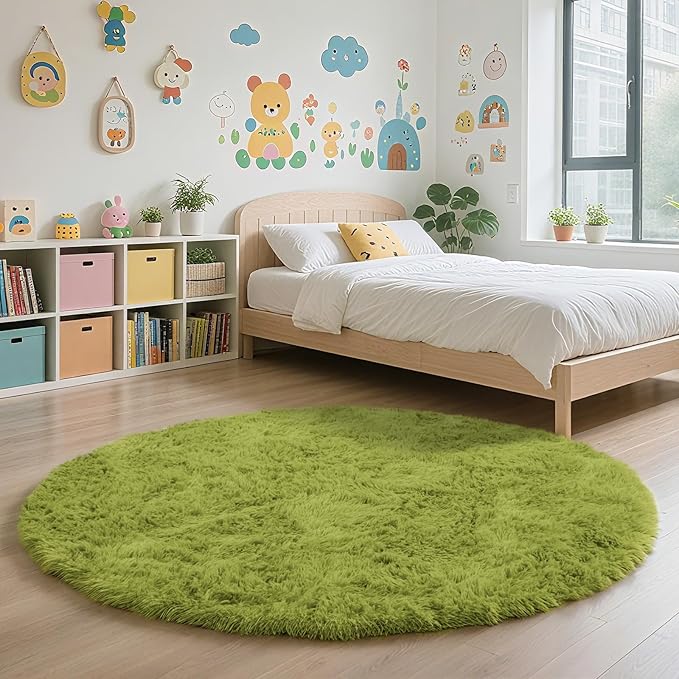 yulidayang Fluffy Round Area Rugs for Bedroom,5'X5'Shag Circle Area Rugs for Living Room,Non Slip Fuzzy Plush Rug for Kids Room Boys Girls Room and Dorm Home Decor Rug