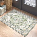 Yamaziot Washable Area Rug, 2x3 Small Entryway Rug Non-Slip Boho Vintage Rug with Rubber Backing, Low Pile Faux Wool Soft Distressed Floor Carpet for Indoor Door Mat, Kitchen, Laundry Bathroom
