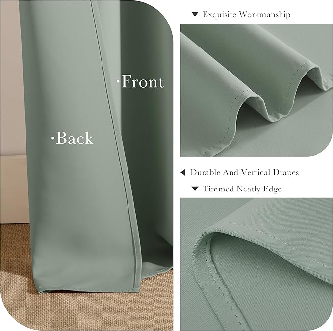 Pony Dance Short Gray Blackout Curtains - Small Window Drapes Thermal Insulated Light Blocking Drapes Back Tab/Rod Pocket Short Curtain Panels for Bedroom & Kitchen, 42 W x 30 L, Sage Green, 1 Pair