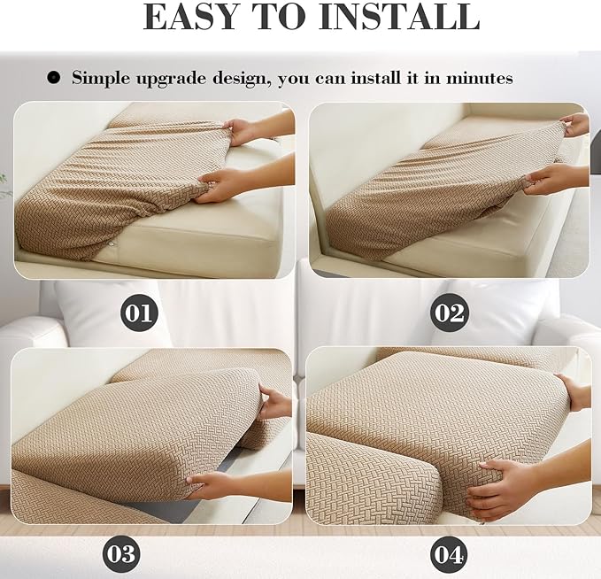 Couch Covers for 2 Cushion Sofa Pet Friendly Couch Cushion Covers Universal Sofa Covers Washable Stretch Slipcovers for Sectional Sofa (Texture Light Coffee,Large Double Seat Cover)