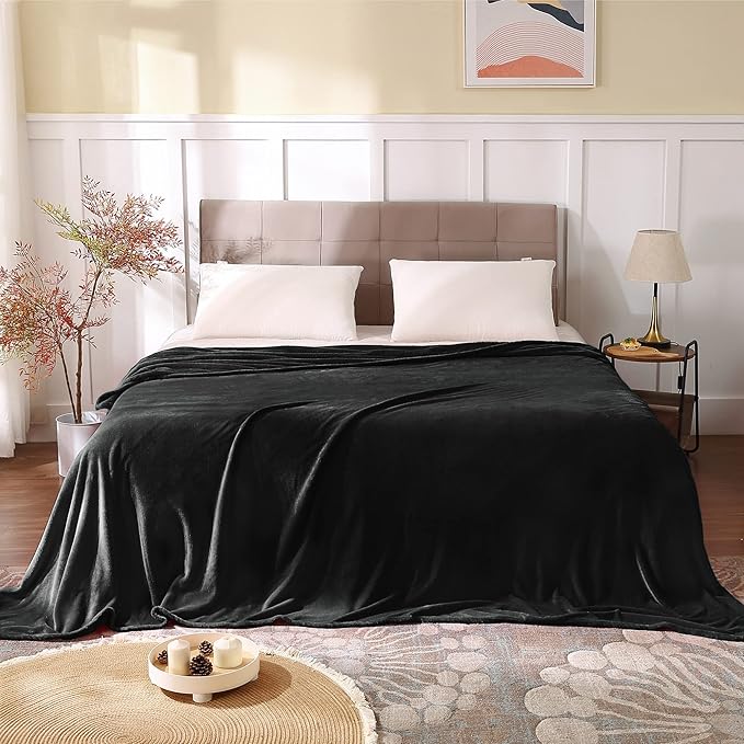 BEDELITE King Size Blanket for Bed, Luxury Plush Cozy Fuzzy Fleece Blanket 108x90 inches, Super Soft Warm Big Lightweight Throw Blanket All Seasons Suitable, Black