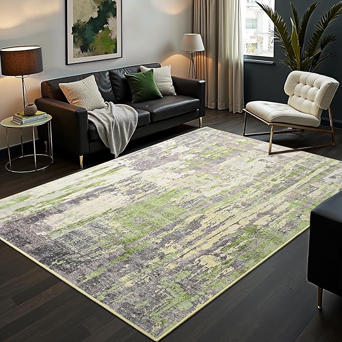 Toneed Abstract Area Rug Modern Washable Rug Soft Non Slip Rug Low Pile for Bedroom Living Room Dining Room Green 8x10 Feet