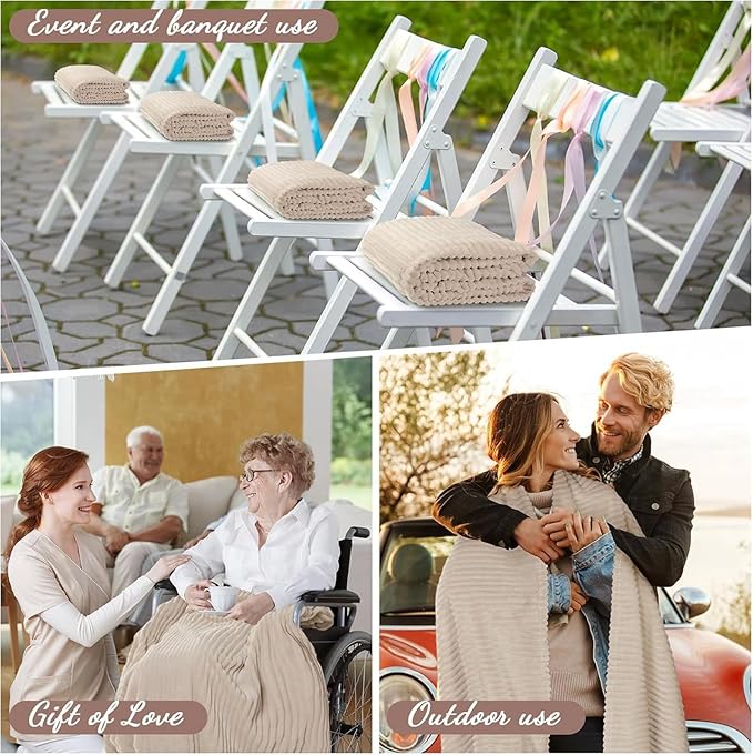 Buryeah 48 Pcs Flannel Throw Blanket Bulk 50 x 60 in Sleepover Blanket Outdoor Wedding Throw Lightweight, Oeko-tex Standard 100 Certified for Sofa Homeless Gifts (Khaki)