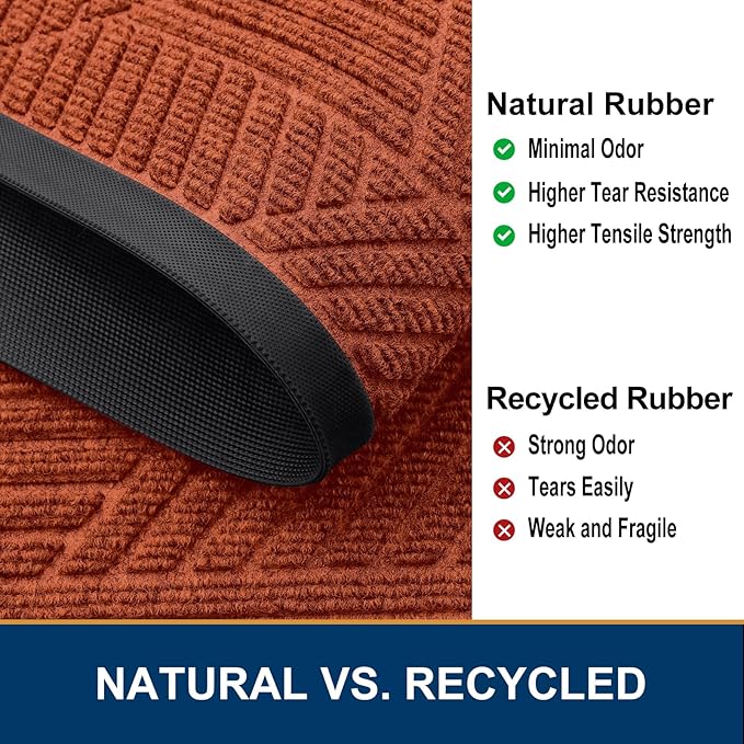 Smiry Front Door Mat Outside Entrance, Heavy Duty Sturdy Natural Rubber Doormat, Trap Dirt and Moisture, Easy Clean Low Profile Mats for Indoor Outdoor Entry, Irregular Triangle (29.5x17, BRN-Orange)