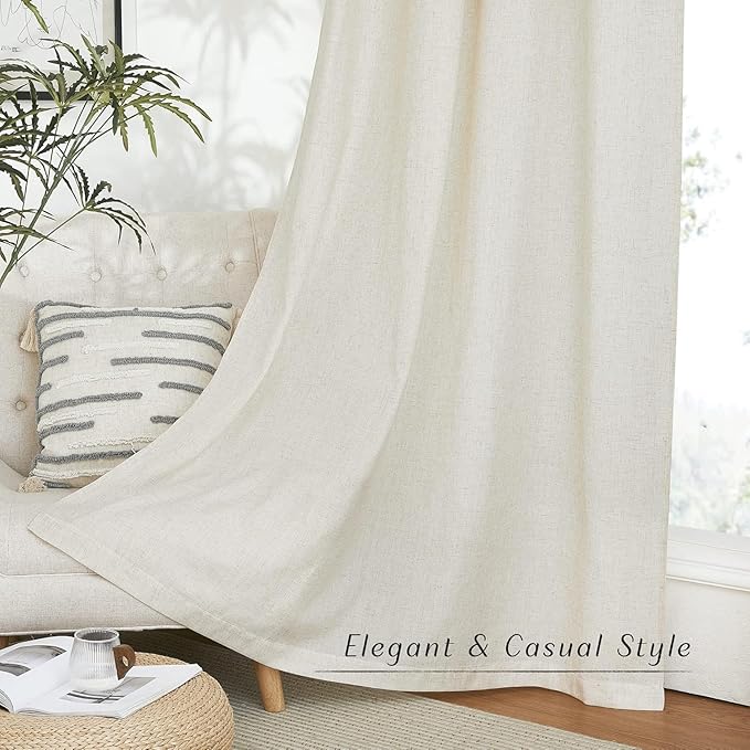 NICETOWN Natural Linen Cafe Curtains 45 inch Length, Thick Flax Linen Window Treatments Privacy Assured with Light Filtering for Farmhouse/Bedroom, W55 x L45, 2 Panels