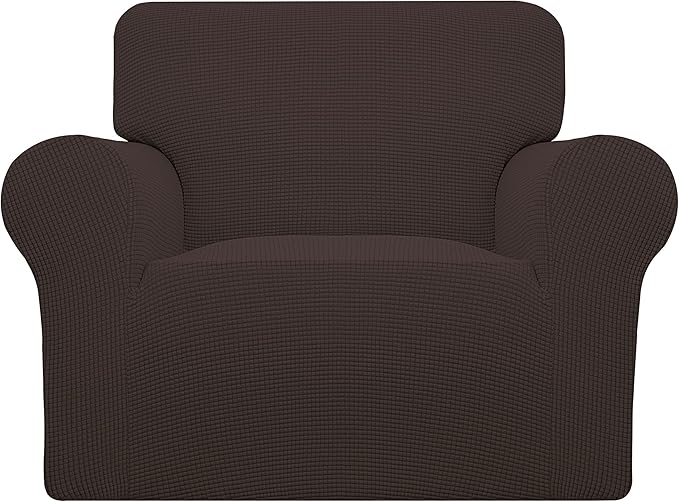 Easy-Going Stretch Oversized Chair Sofa Slipcover 1-Piece Couch Sofa Cover Furniture Protector Soft with Elastic Bottom for Kids Spandex Jacquard Fabric Small Checks Chocolate